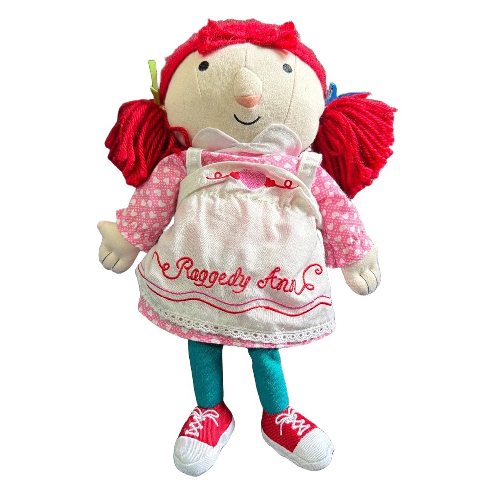 Raggedy Ann Plush Doll Red Yarn Hair Pink Dress Classic Toy